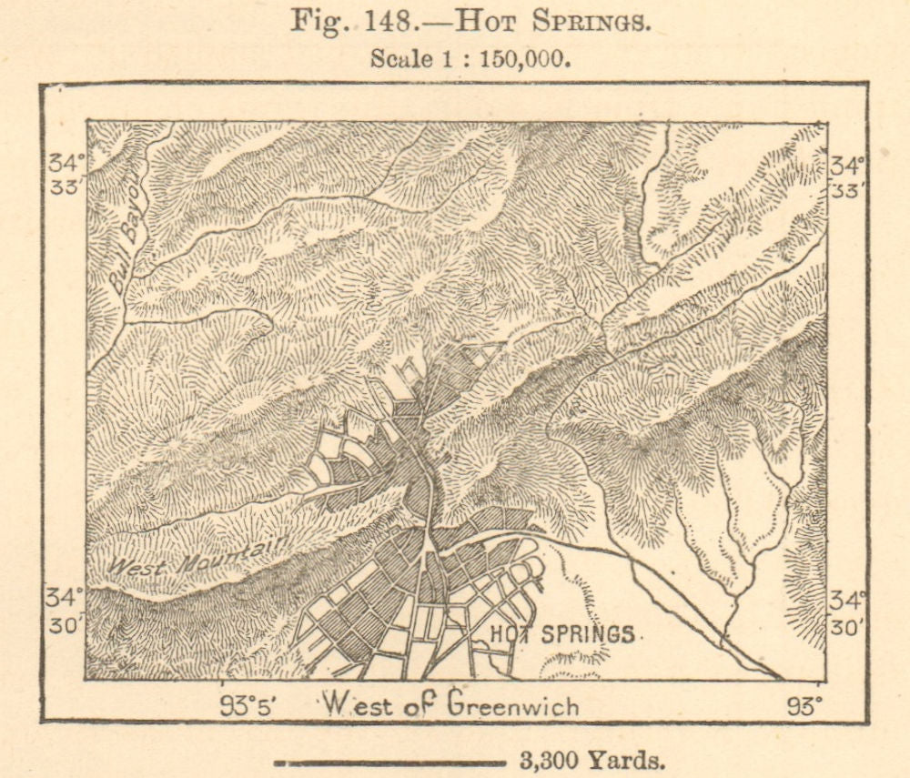 Hot Springs, Arkansas sketch map. SMALL 1885 old antique plan chart
